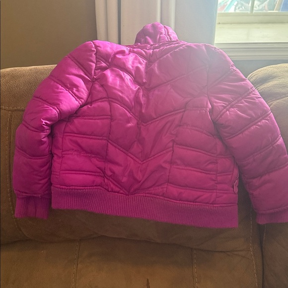 Justice Fuchsia Puffer Jacket with Faux Fur Trim - Picture 3 of 3